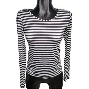 Pure NRG Black and White Striped Activewear Top with Racerback M